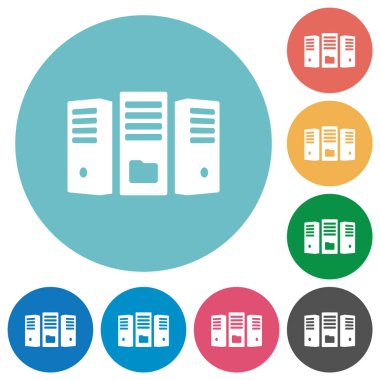 Sunucu düz beyaz simgeler yuvarlak renkli arka planlar üzerinde dosya