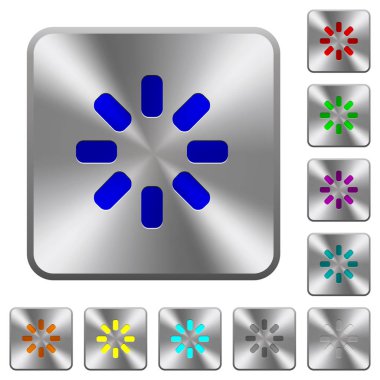 Yükleyici sembol Yuvarlatılmış kare parlak çelik düğmeler üzerinde oyulmuş simgeler