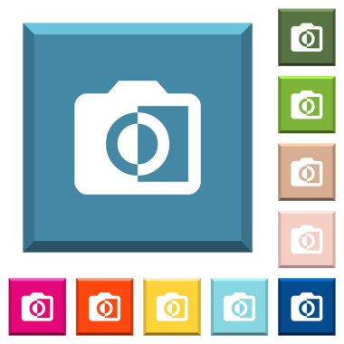 Tek renkli fotoğraflar beyaz simgeleri çeşitli moda renklerde ucu keskin kare düğmeleri