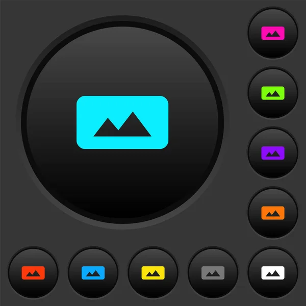 Imagen panorámica botones oscuros con iconos de color — Vector de stock