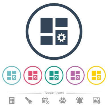 Kontrol paneli ayarları düz renkli simgeler yuvarlak özetliyor. 6 bonus simgeler dahil.