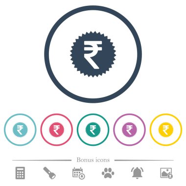 Hindistan Rupisi etiket düz renkli simgeler yuvarlak özetliyor. 6 bonus simgeler dahil.