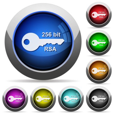 256 bit rsa şifreleme simgeler parlak düğmeler ile çelik çerçevelemek yuvarlak