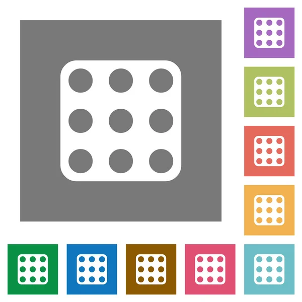 Domino Nueve Iconos Planos Sobre Fondos Cuadrados Color Simple — Archivo Imágenes Vectoriales