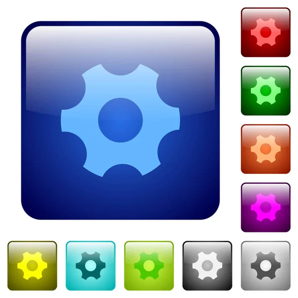 Single Cogwheel Icons Rounded Square Color Glossy Button Set — Stock Vector