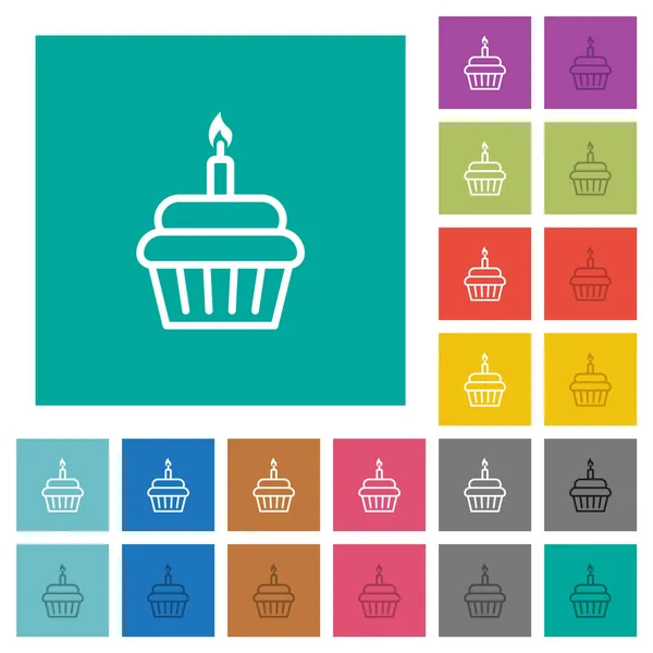 День Рождения Кекс Многоцветные Плоские Иконки Простых Квадратных Фонов Включены — стоковый вектор