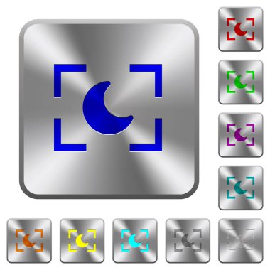 Kamera gece modu simgeleri Yuvarlatılmış kare parlak çelik düğmeler üzerinde kazınmış.