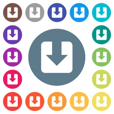 Download yuvarlak renkli arka planlar üzerinde düz beyaz simgeler. 17 arka plan renk değişimleri dahil.