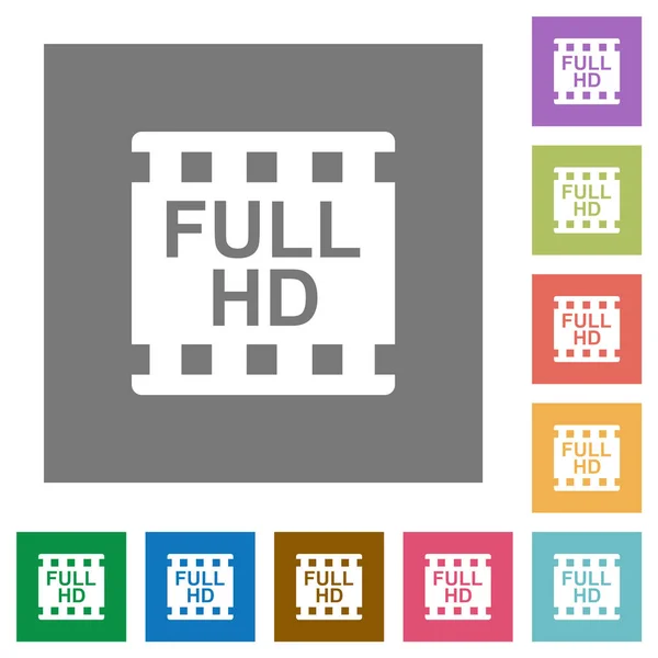 Format Film Full Icônes Plates Sur Fond Carré Couleur Simple — Image vectorielle