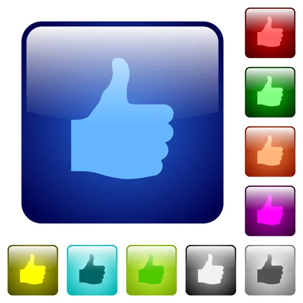 Thumbs Icons Rounded Square Color Glossy Button Set — Stock Vector