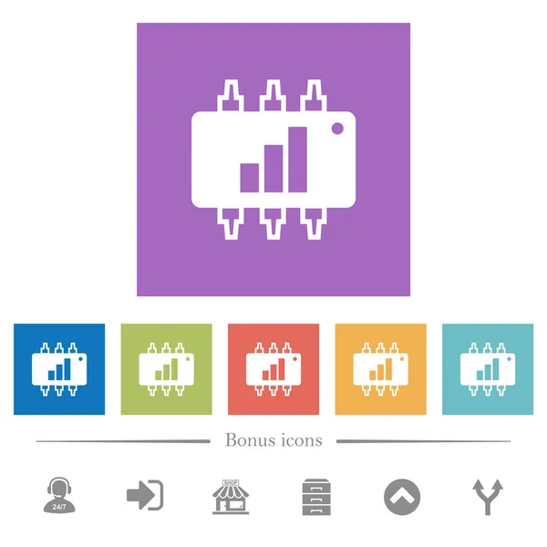 Hardwarová Akcelerace Ploché Bílé Ikony Čtverečních Pozadí Bonusových Ikony Součástí — Stockový vektor