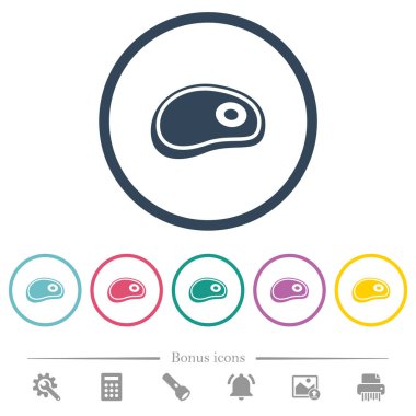 Biftek düz renkli simgeler yuvarlak özetliyor. 6 bonus simgeler dahil.