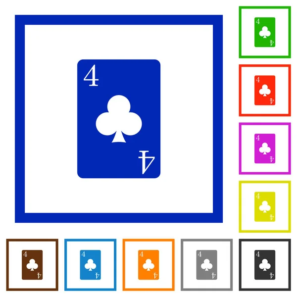 Vier Clubs Kaart Egale Kleur Pictogrammen Vierkante Frames Witte Achtergrond — Stockvector