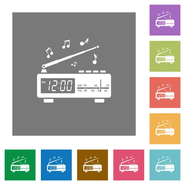 Vintage Radio Clock Music Flat Icons Simple Color Square Backgrounds — Stock Vector