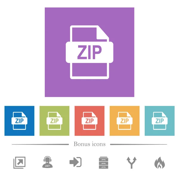 Zip Souboru Formát Ploché Bílé Ikony Čtverečních Pozadí Bonusových Ikony — Stockový vektor