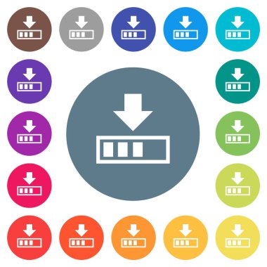 Yuvarlak renkli arka planlar üzerinde ilerleme düz beyaz Icons indirin. 17 arka plan renk değişimleri dahil.