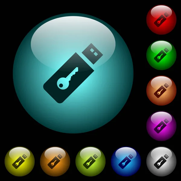 Εικονίδια Των Πλήκτρων Υλικού Χρώμα Φωτίζονται Σφαιρικό Γυαλί Κουμπιά Μαύρο — Διανυσματικό Αρχείο