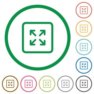 Beyaz arka plan üzerinde yuvarlak özetliyor nesne düz renk simgeleri büyütmek