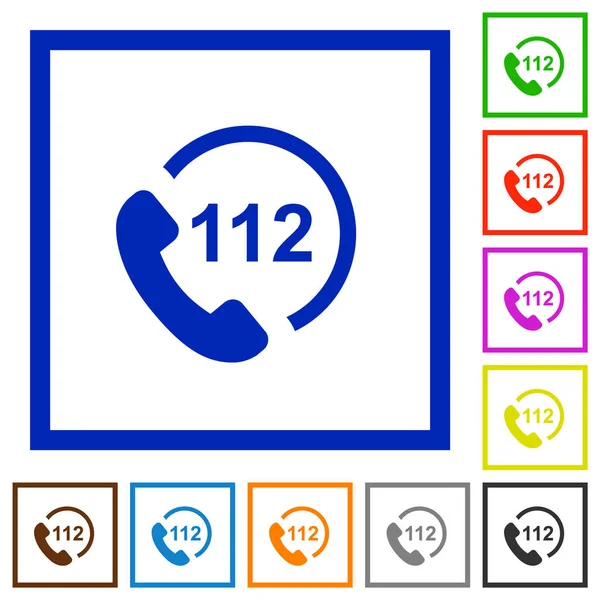Llamada Emergencia 112 Iconos Color Plano Marcos Cuadrados Sobre Fondo — Archivo Imágenes Vectoriales