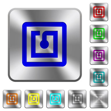 NFC etiketi simgeler Yuvarlatılmış kare parlak çelik düğmeler üzerinde kazınmış.