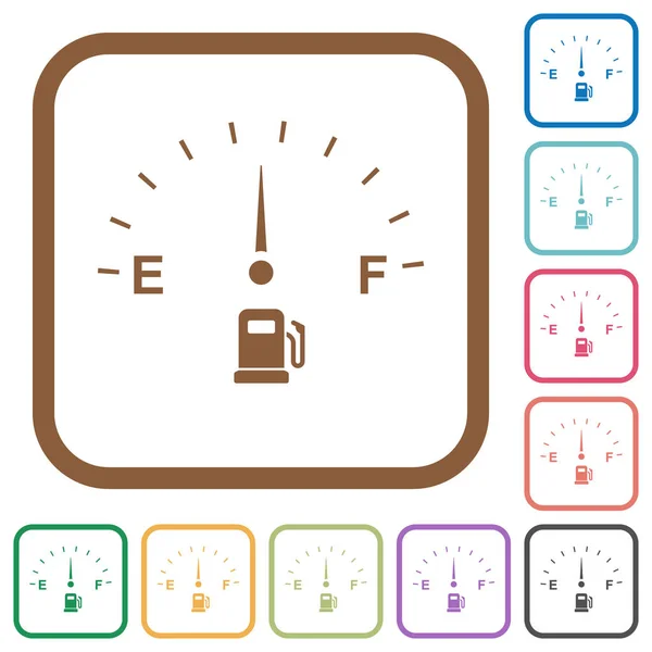 Bränsle Enkel Indikatorikoner Färg Avrundat Fyrkantiga Ramar Vit Bakgrund — Stock vektor