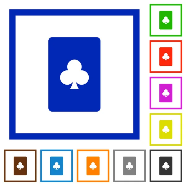在白色背景的方形框架的俱乐部卡符号平面颜色图标 — 图库矢量图片