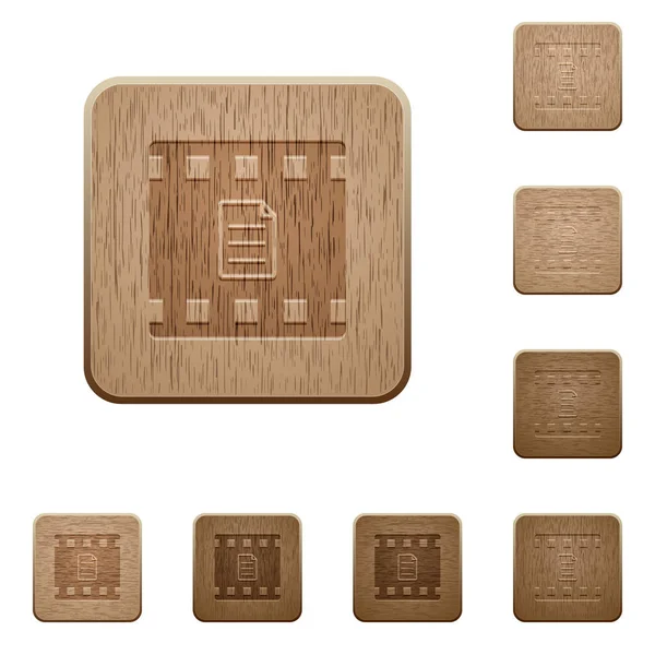 Movie Details Rounded Square Carved Wooden Button Styles — Stock Vector