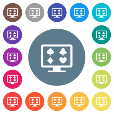 Online kumar yuvarlak renkli arka planlar üzerinde düz beyaz simgeler. 17 arka plan renk değişimleri dahil.