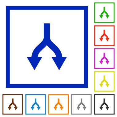 Kare kare beyaz arka plan üzerinde düz renk simgeleri aşağı okları bölme