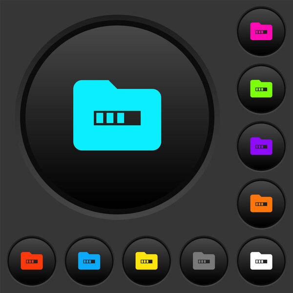 Обработка темных кнопок с яркими цветовыми значками на темно-сером фоне
