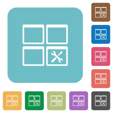 Pano Araçları beyaz düz simgeler yuvarlak renkli kare arka planlar üzerinde