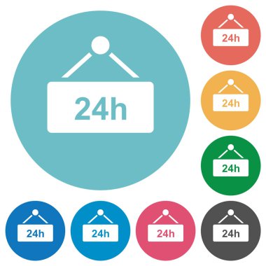 Tablo 24 h ile asılı yuvarlak düz beyaz simgeler üzerinde renkli arka planlar