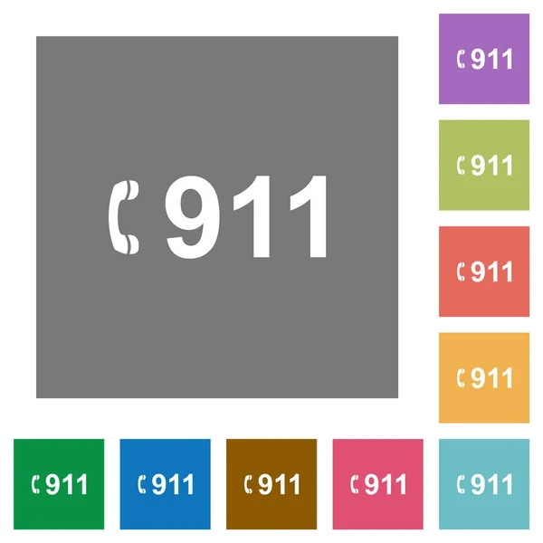 Llamada Emergencia 911 Iconos Planos Fondos Cuadrados Color Simple — Archivo Imágenes Vectoriales