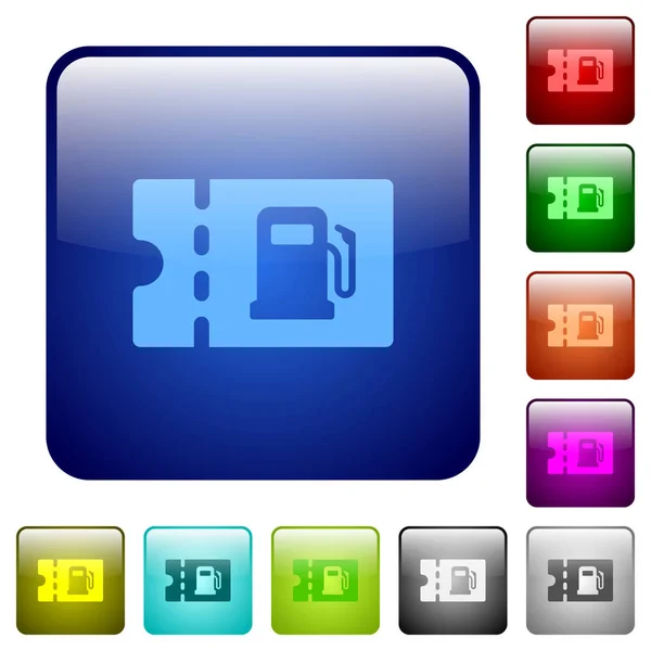 Fueling Discount Coupon Icons Rounded Square Color Glossy Button Set — Stock Vector