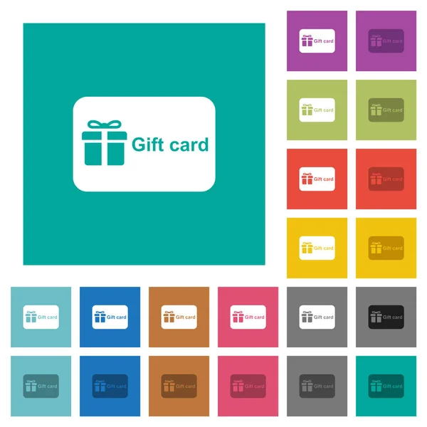 Geschenkkarte Mit Text Mehrfarbigen Flachen Symbolen Auf Einfachen Quadratischen Hintergründen — Stockvektor