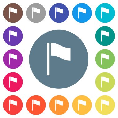 Yuvarlak renkli arka planlar üzerinde düz beyaz simgeler bayrak. 17 arka plan renk değişimleri dahil.