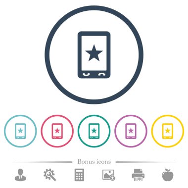 Mobil işareti düz renkli simgeler yuvarlak özetliyor. 6 bonus simgeler dahil.