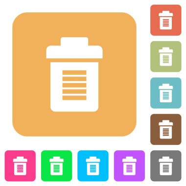 Yuvarlatılmış kare canlı renkli arka planlar tam çöp düz simgeleri.