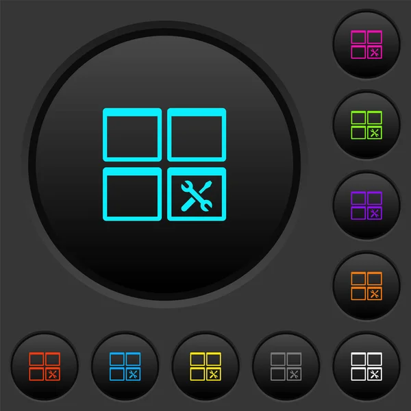 Herramientas Del Tablero Botones Oscuros Con Iconos Color Vivos Sobre — Vector de stock