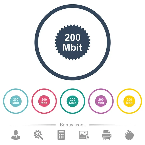 200 Mbit Garantie Sticker Egale Kleur Pictogrammen Ronde Contouren Bonus — Stockvector