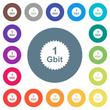 1 Gbit garanti yuvarlak renkli arka planlar üzerinde etiket düz beyaz simgeler. 17 arka plan renk değişimleri dahil.