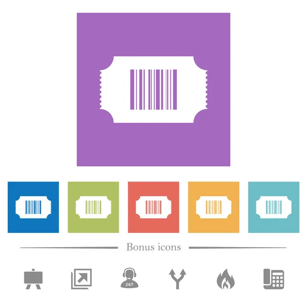 Billete Con Iconos Blancos Planos Código Barras Fondos Cuadrados Iconos — Vector de stock