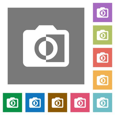 Tek renkli fotoğraflar basit renkli kare arka planlar üzerinde düz simgeler