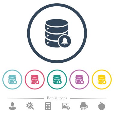 Veritabanı bildirimleri düz renkli simgeler yuvarlak özetliyor. 6 bonus simgeler dahil.