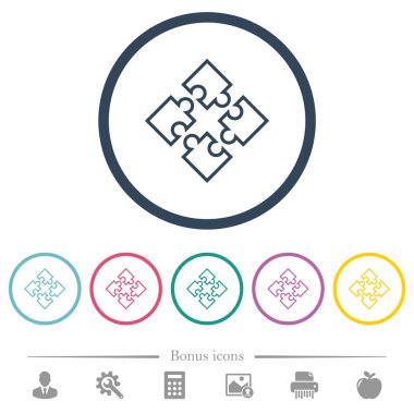 Puzzle parçaları düz renk simgeleri yuvarlak özetliyor. 6 bonus simgeler dahil.