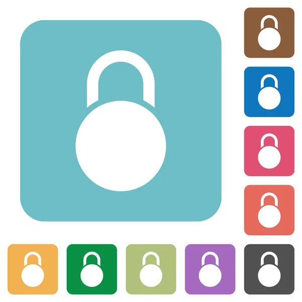 Locked round padlock white flat icons on color rounded square backgrounds