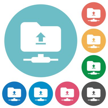 Yuvarlak renkli arka planlar üzerinde düz beyaz simgeler FTP upload