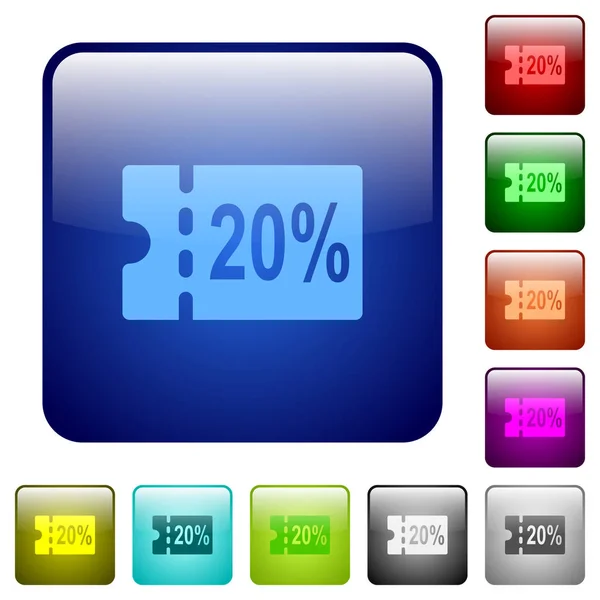 Процентов Скидка Купона Иконки Круглый Квадратный Цвет Глянцевый Набор Кнопки — стоковый вектор