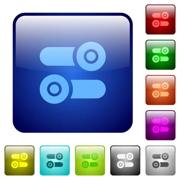 Vippströmbrytare Ikoner Avrundad Fyrkantig Färg Glänsande Knappen Ställ — Stock vektor