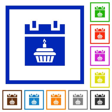 Kare kare beyaz arka plan üzerinde Doğum günü düz renk simgeleri
